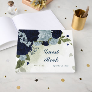 dusty blue & navy flowers greenery guest book