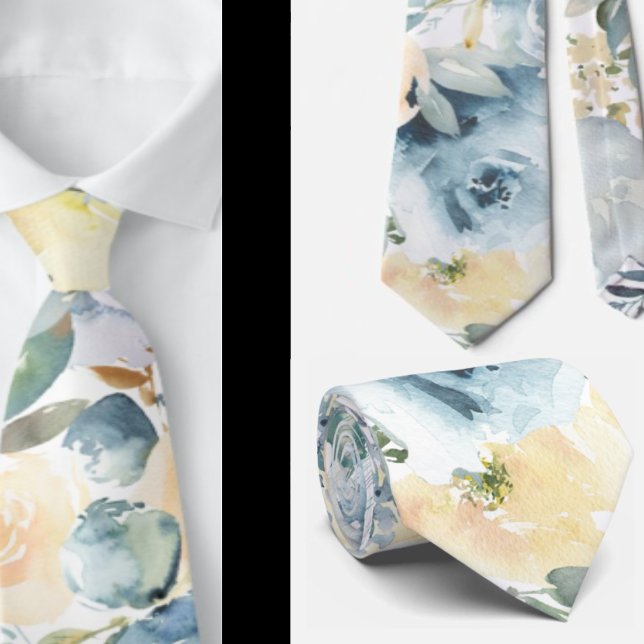Dusty Blue Navy Flowers Roses Floral Neck Tie (Creator Uploaded)