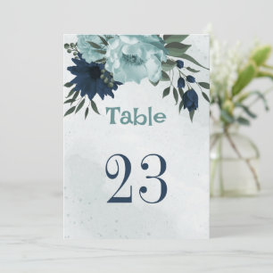 Dusty blue &navy flowers table number