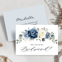 Dusty Blue Navy Greenery Will you be my Bridesmaid