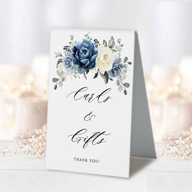 Dusty Blue Navy Ivory Floral Cards and gifts (Dusty Blue Navy Ivory Floral Cards and gifts Table Tent)