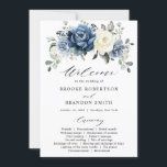 Dusty Blue Navy Ivory Floral Wedding Program Card<br><div class="desc">Dusty blue floral wedding Invitation featuring elegant bouquet of navy blue, royal blue , white , gold, champagne ivory, blush colour rose , ranunculus flower buds and sage green eucalyptus leaves and elegant watercolor bouquet. Please contact me for any help in customisation or if you need any other product with...</div>