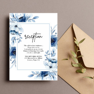 Dusty Blue Navy Ivory Floral Wedding Reception Enclosure Card