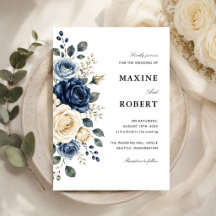Dusty Blue Navy & Ivory Rose Floral Wedding