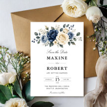 Dusty Blue Navy & Ivory Rose Floral Wedding