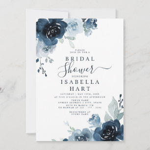 Dusty Blue Navy Pastel Slate Floral Bridal Shower Invitation