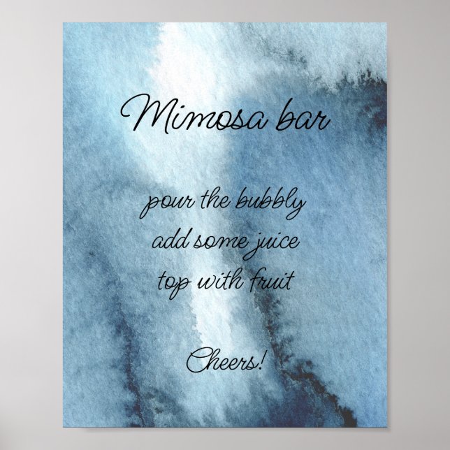 Dusty blue navy watercolor Mimosa bar    Poster (Front)