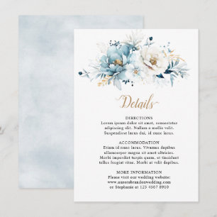 Dusty Blue Navy White Ivory Gold Floral Wedding  Enclosure Card