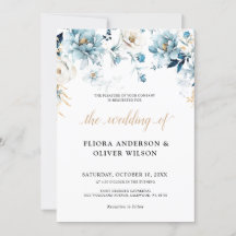 Dusty Blue Navy White Ivory Gold Floral Wedding