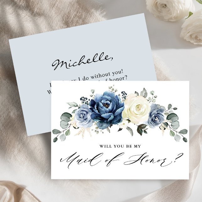 Dusty Blue Navy Will you be my Maid of Honour Invitation (Dusty Blue Navy Will you be my Maid of Honor Invitation)