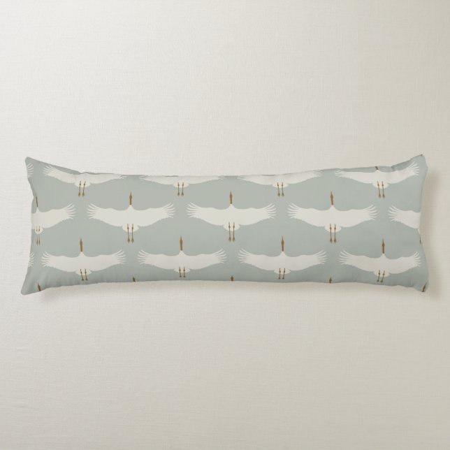 Dusty Blue Neutral Birds Cranes Art Deco Pattern  Body Cushion (Front)