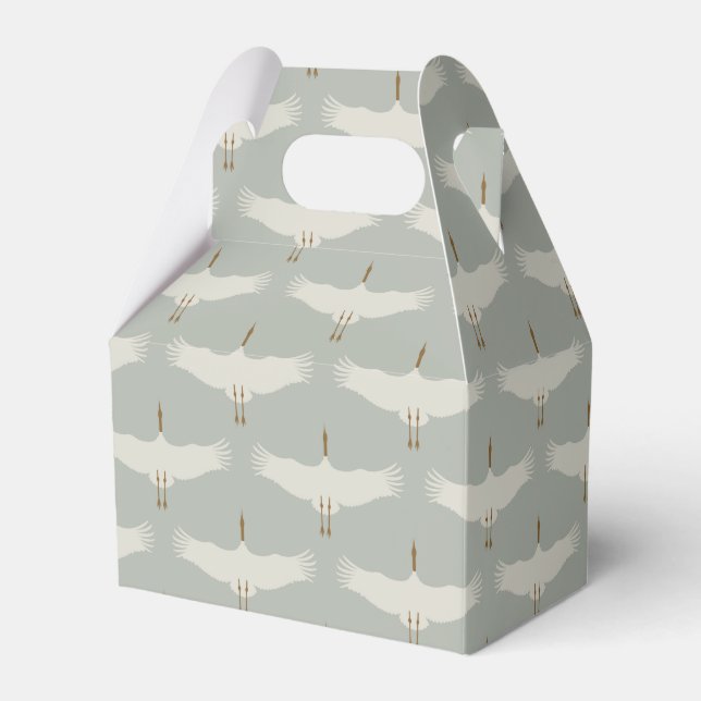 Dusty Blue Neutral Birds Cranes Art Deco Pattern  Favour Box (Front Side)