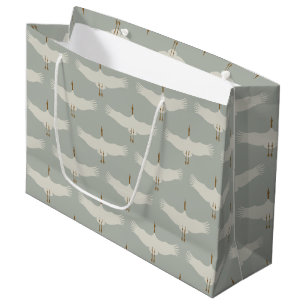 Dusty Blue Neutral Birds Cranes Art Deco Pattern Large Gift Bag