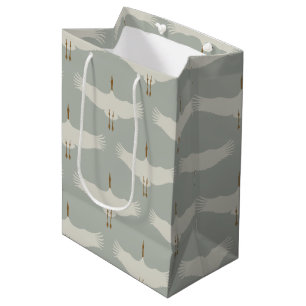 Dusty Blue Neutral Birds Cranes Art Deco Pattern  Medium Gift Bag