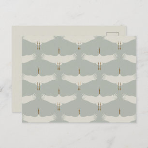 Dusty Blue Neutral Birds Swans Art Deco Monogram Holiday Postcard