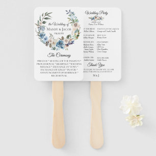 Dusty Blue Neutral Floral Wedding Program Fans