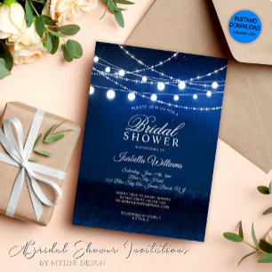 Dusty Blue Night Starry Sky Bridal Shower Invitation