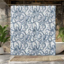 Dusty Blue Octopus Design Shower Curtain