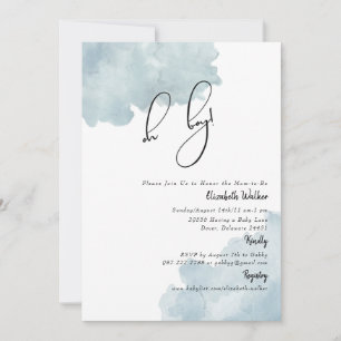 Dusty Blue Oh Boy Baby Shower Invitation