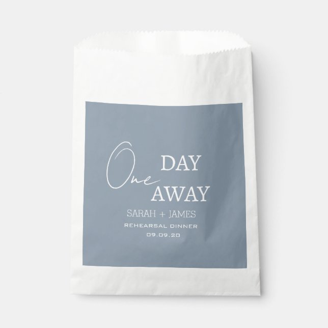 Dusty Blue One Day Away Rehearsal Dinner Wedding  Favour Bags (Front)