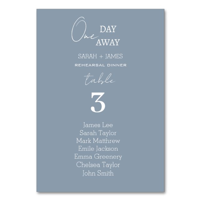 Dusty Blue One Day Away Wedding Seating Chart  Table Number (Front)