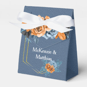 Dusty Blue Orange Gold Peony Rose Wedding Favour Box