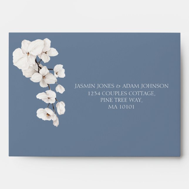 Dusty Blue Orchid Elegant Wedding Envelopes (Front)