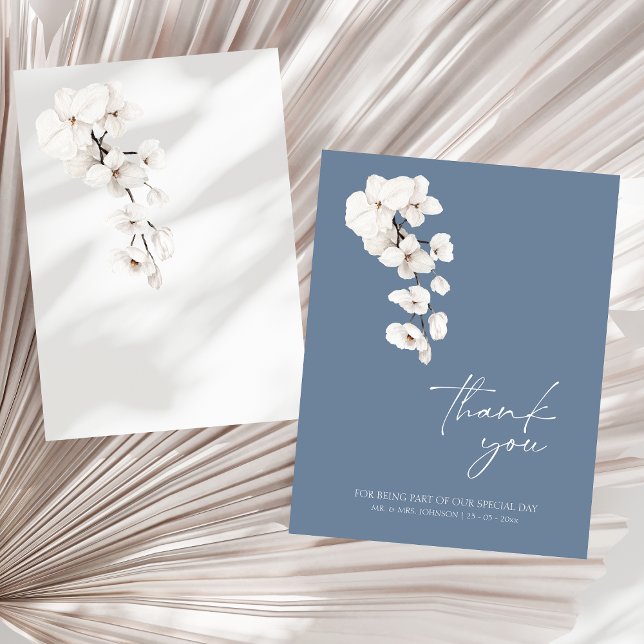 Dusty Blue Orchid Wedding Thank You Card (Modern Dusty Blue Orchids Wedding Thank You Card)