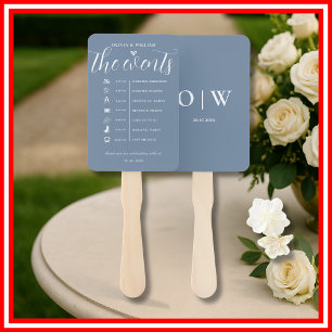 Dusty Blue Order of Events Wedding Program Hand Fa Fan