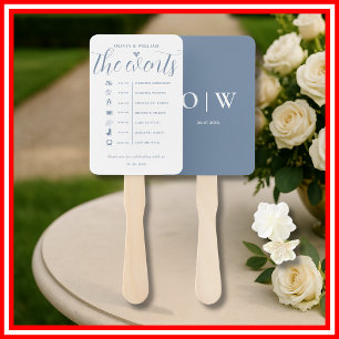 Dusty Blue Order of Events Wedding Program Hand Fa Fan
