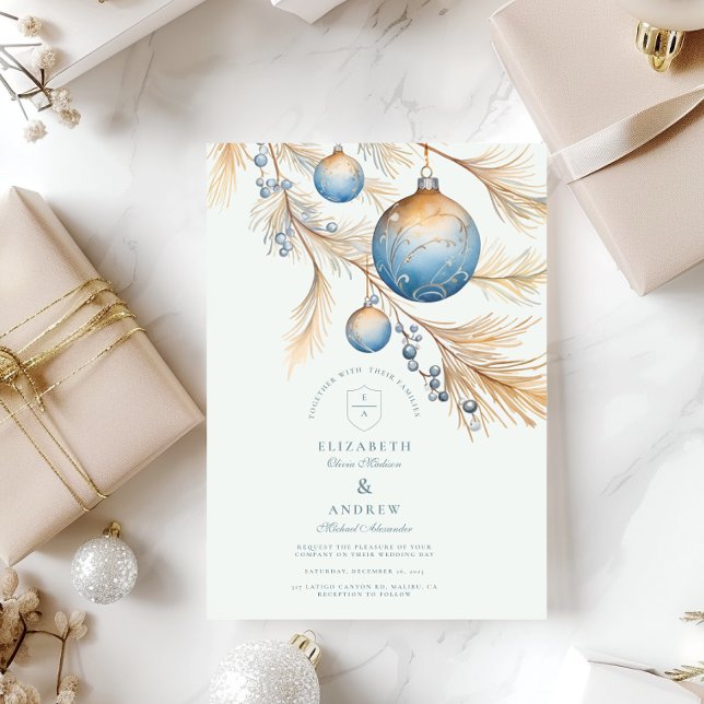 Dusty Blue Ornament Wedding Invitation (Creator Uploaded)