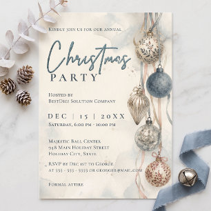 Dusty Blue Ornaments Corporate Christmas Party Invitation