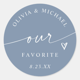 Dusty Blue Our Favourite Wedding Treat Bag Classic Round Sticker