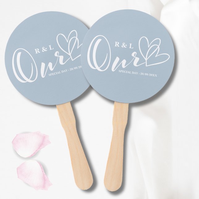 Dusty Blue Our Hearts Wedding / Anniversary Hand Fan (Creator Uploaded)
