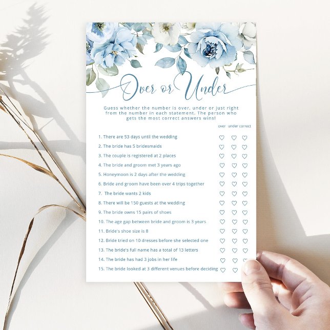 Dusty blue over or under bridal shower game (Creator Uploaded)