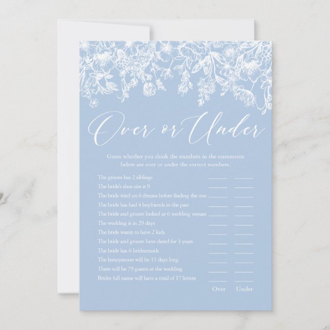 Dusty Blue Over or Under Bridal Shower Game Invitation (Front)