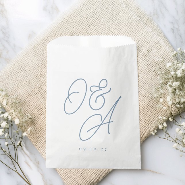 Dusty Blue Oversized Script Monogram Wedding Favour Bags (Creator Uploaded)