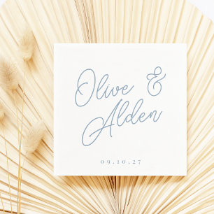 Dusty Blue   Oversized Script Names Wedding Napkin