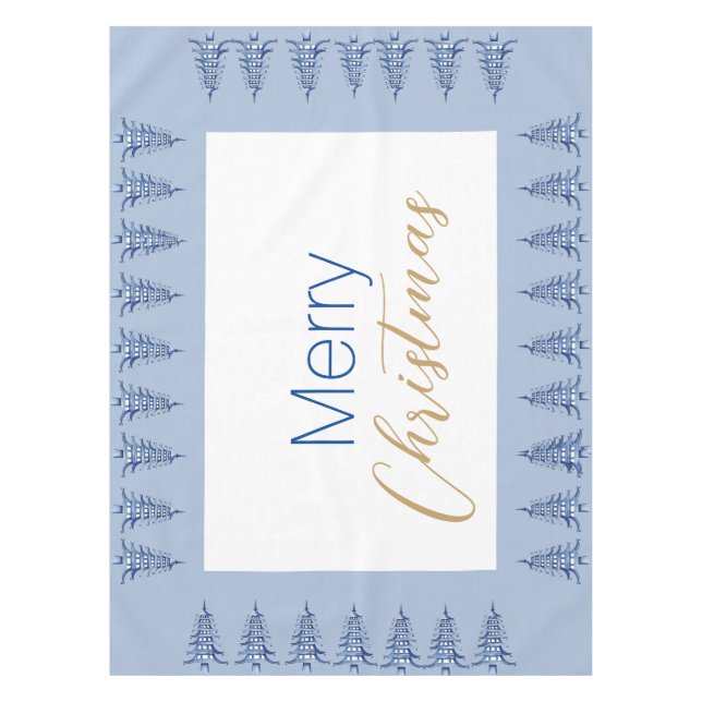 Dusty Blue Pagoda Christmas Tree Tablecloth (Front)