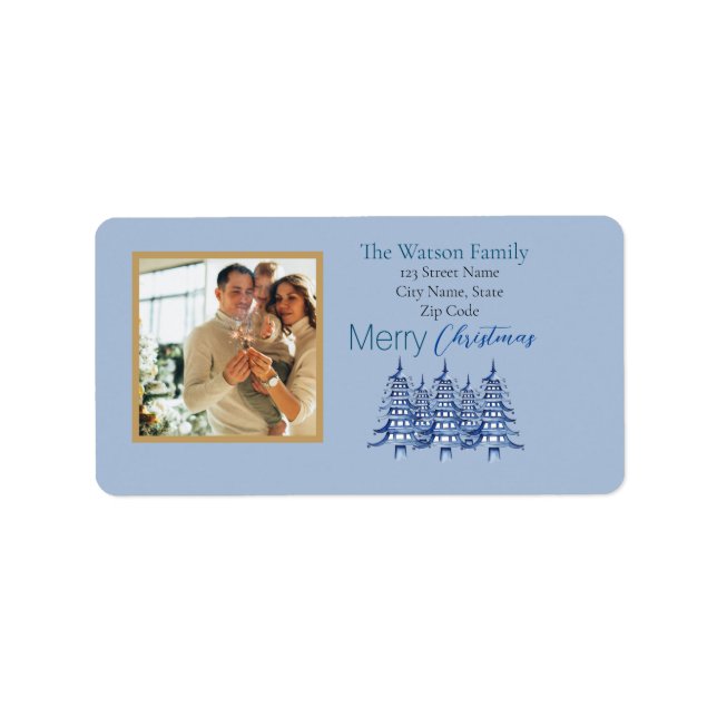 Dusty Blue Pagoda Christmas Trees 1-Photo  Label (Front)