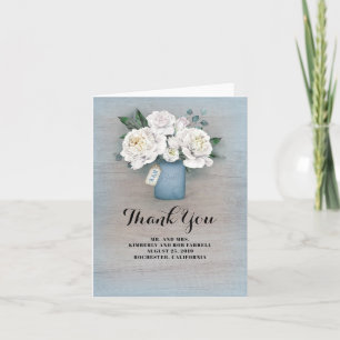Dusty Blue Painted Mason Jar Wedding Thank You Card