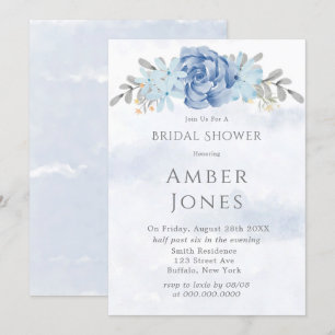 Dusty Blue Painted Peony Bridal Shower Invitation