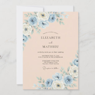 Dusty Blue Painterly Blossom Wedding Invitation