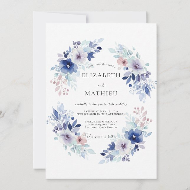 Dusty Blue Painterly Winter Wedding Invitation (Front)