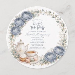 Dusty Blue Palette Tea Party Bridal Shower Invitation
