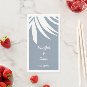 Dusty Blue Palm Leaf Beach Tropical  Wedding Napkin