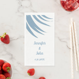 Dusty Blue Palm Leaf Tropical Beach Wedding Napkin