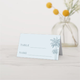 Dusty Blue Palm Tree Boho Beach Wedding Table Place Card