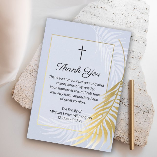 Dusty Blue Palm Tree Funeral Thank You Note Card (Creator Uploaded)