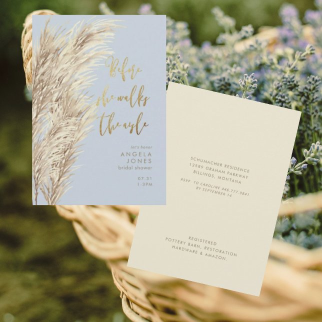 Dusty Blue Pampas Before She Walks Bridal Shower  Invitation (Creator Uploaded)